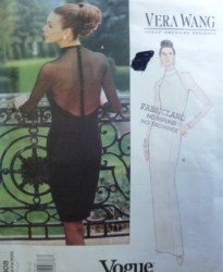 1908 VOGUE VERA WANG LINED COLLAR SHEER BACK LS DRESS LENGTHS PATTERN 8-12